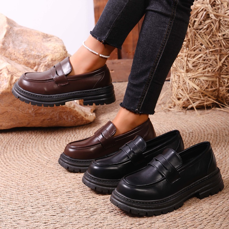 Leather Work Flats Women - Sepatu Loafer Kulit Cokelat Wanita dengan