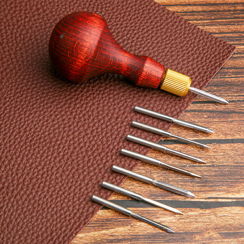 Leather Punch Revolving - 1Set DIY kulit Punch Awl pegangan