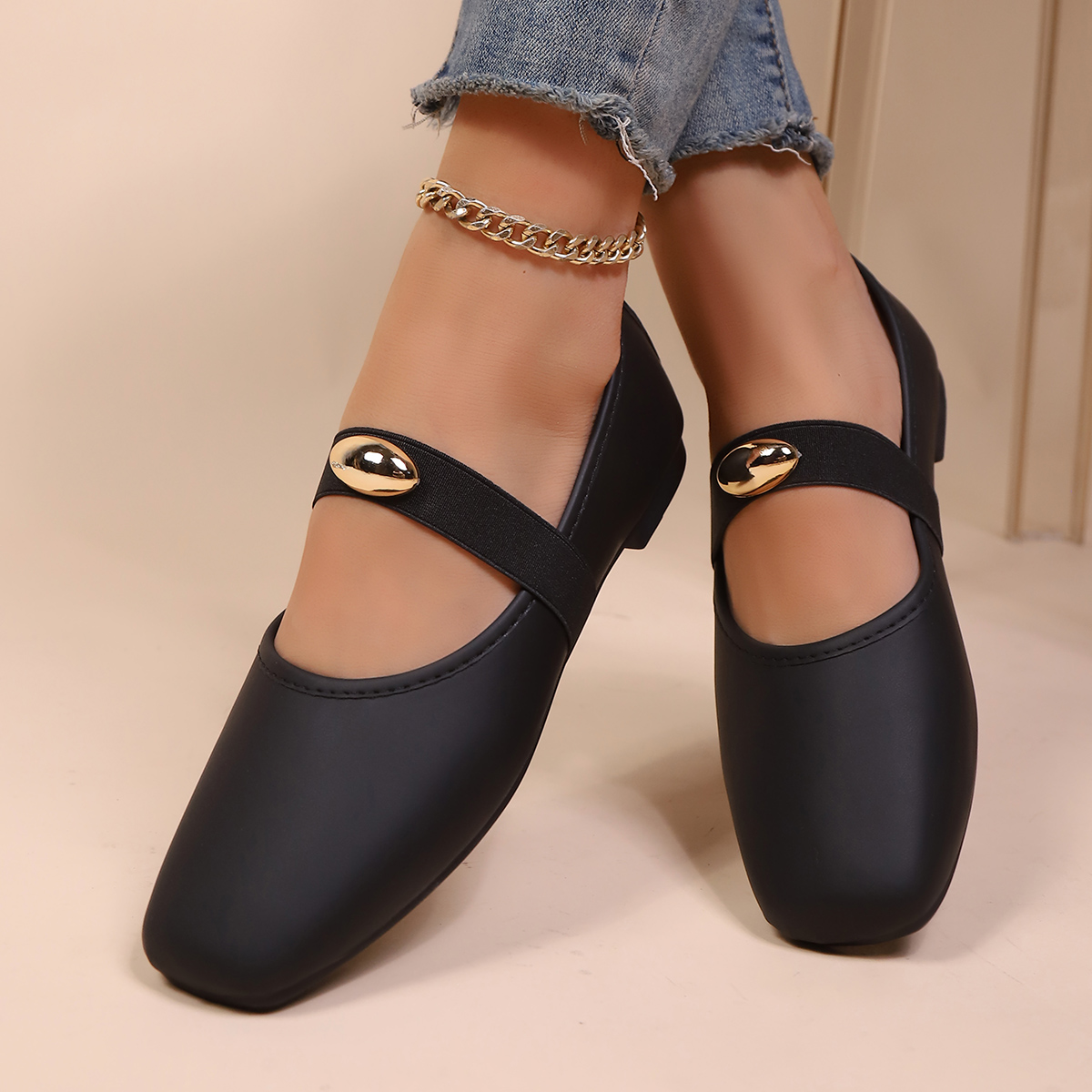 Leather Work Flats Women - Sepatu Flat Mary Jane Warna Solid