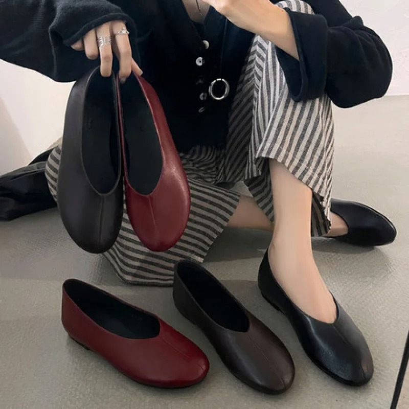 Leather Work Flats Women - Sepatu Loafer Wanita Model Slip-On Warna