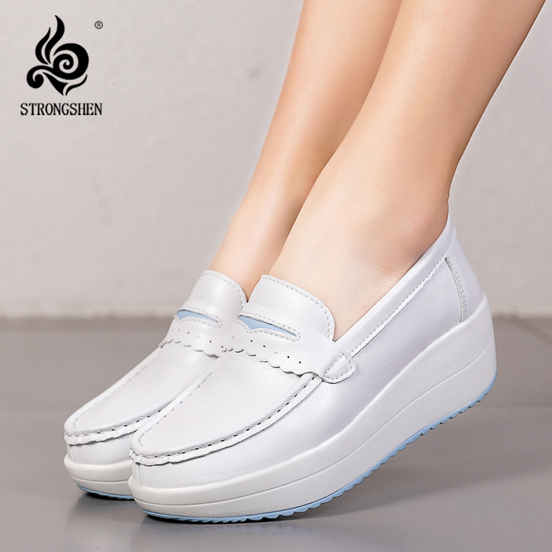 Leather Work Flats Women - STRONGSHEN sepatu Wedges Platform wanita sepatu