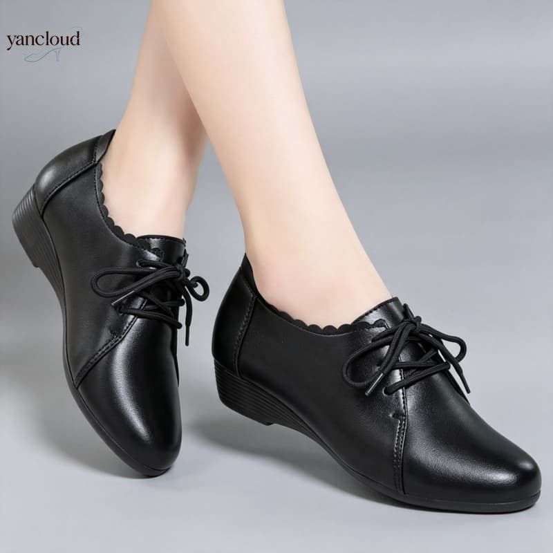Leather Work Flats Women - Sepatu Oxford Nyaman Ukuran Besar 35-43,