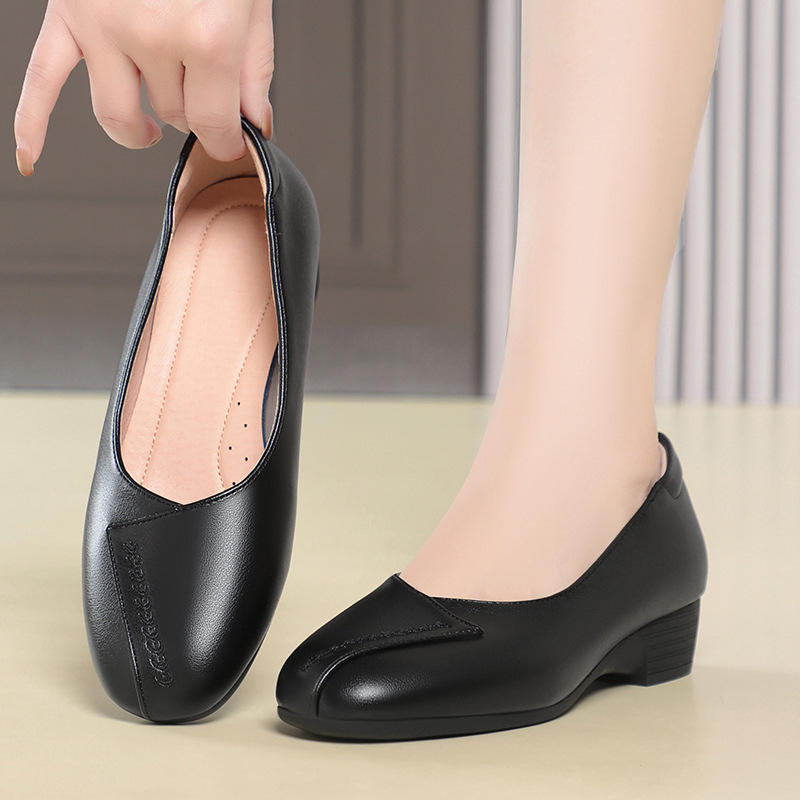 Leather Work Flats Women - Sepatu Kulit Lembut Nyaman Bernapas 3cm,