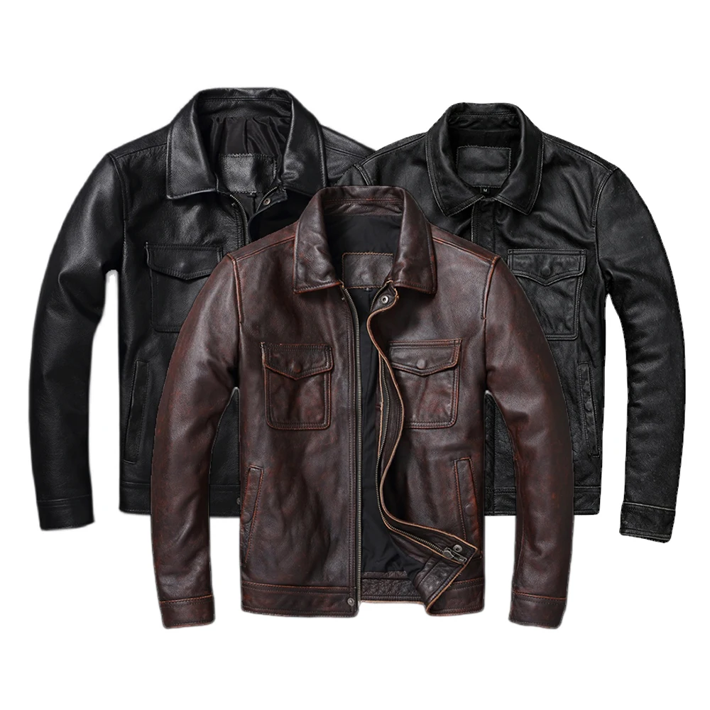 Leather Work Jacket - Jaket kulit asli merah coklat Vintage