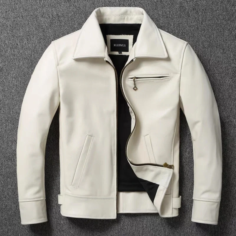 Leather Work Jacket - Jaket kulit asli pria kerah putih