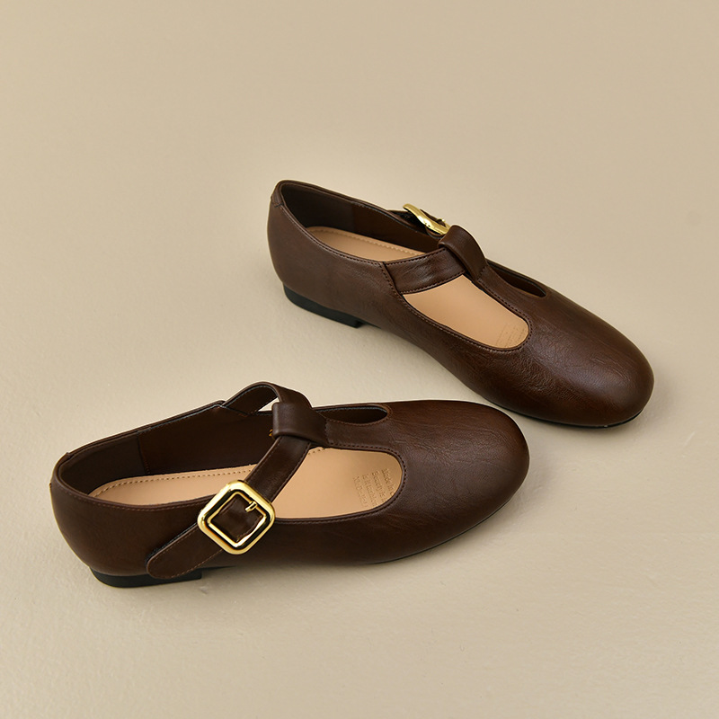 Sepatu Wanita T-Strap Mary Jan - Leather Work Flats Women ulasan dan harga
